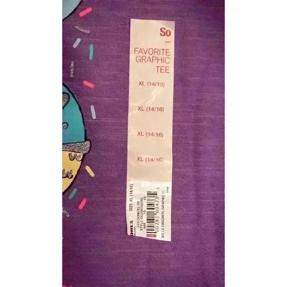 NWT SO Girl's Purple Long Sleeve Shirt "Life Is Sweet", Size XL (14/16) - Picture 4 of 10